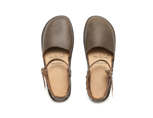 Mary Jane Olive Leather Shoe - Top Down