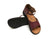 Burgundy New Mexican handmade leather sandals by Aurora Shoe Co. - stacked orientation on white background.