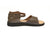 Olive New Mexican handmade leather sandals by Aurora Shoe Co. - side profile orientation on white background.