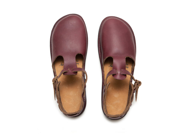 Burgundy T-strap Handmade Leather Shoes by Aurora Shoe Co. - Top Down view