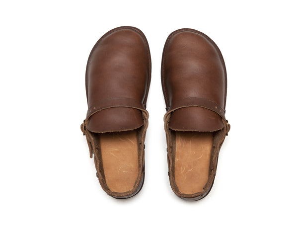 Brown Middle English Handmade Leather shoes by Aurora Shoe Co. - Top down, white background.