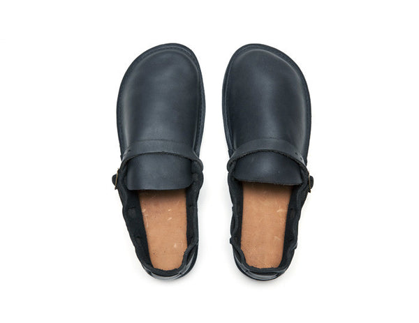 Navy Middle English Handmade Leather shoes by Aurora Shoe Co. - Top down, white background.