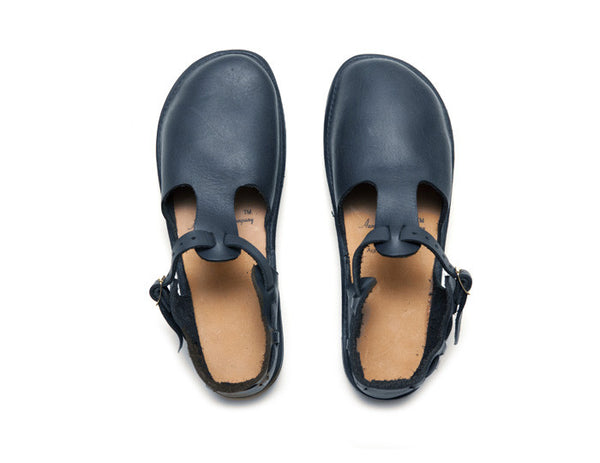 Aurora Shoe Co. Navy T-strap handmade leather shoes - Top Down Orientation