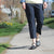 Mary Jane Navy Leather Shoe - Model Shot in spring wearing without socks on sidewalk