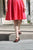Mary Jane Brown Leather Shoe - On model in bare feet, wearing polkadot dress