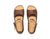 Brown New Mexican handmade leather sandals by Aurora Shoe Co. - top down orientation on white background.